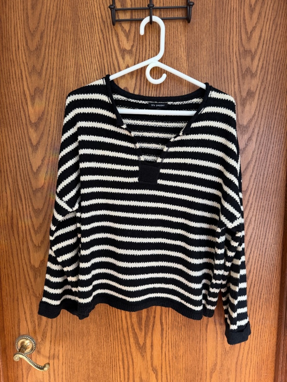 Blu Pepper Black and Cream Striped Knit Top